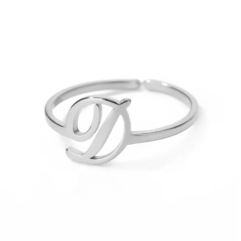 Stylish Adjustable 26-Letter Stainless Steel Ring for Women - A-Z Personalized Initial Finger Ring