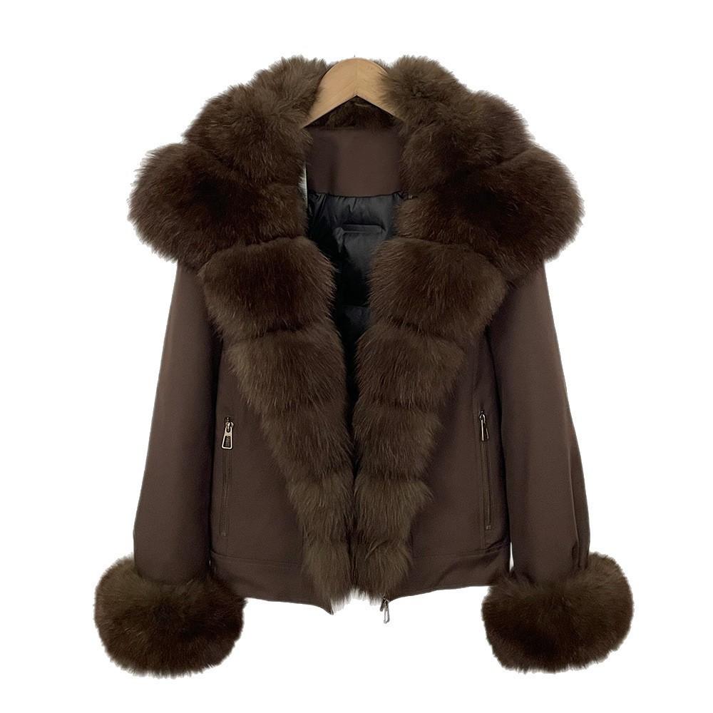 Daily versatile commuter wind duck down jacket women's winter cold and warm natural real fox fur collar thick coat