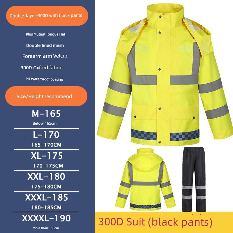 Reflective Raincoat Fluorescent Green Road Rescue Road Maintenance Traffic Duty Raincoat Suit Separates Cycling Waterproof Clothing