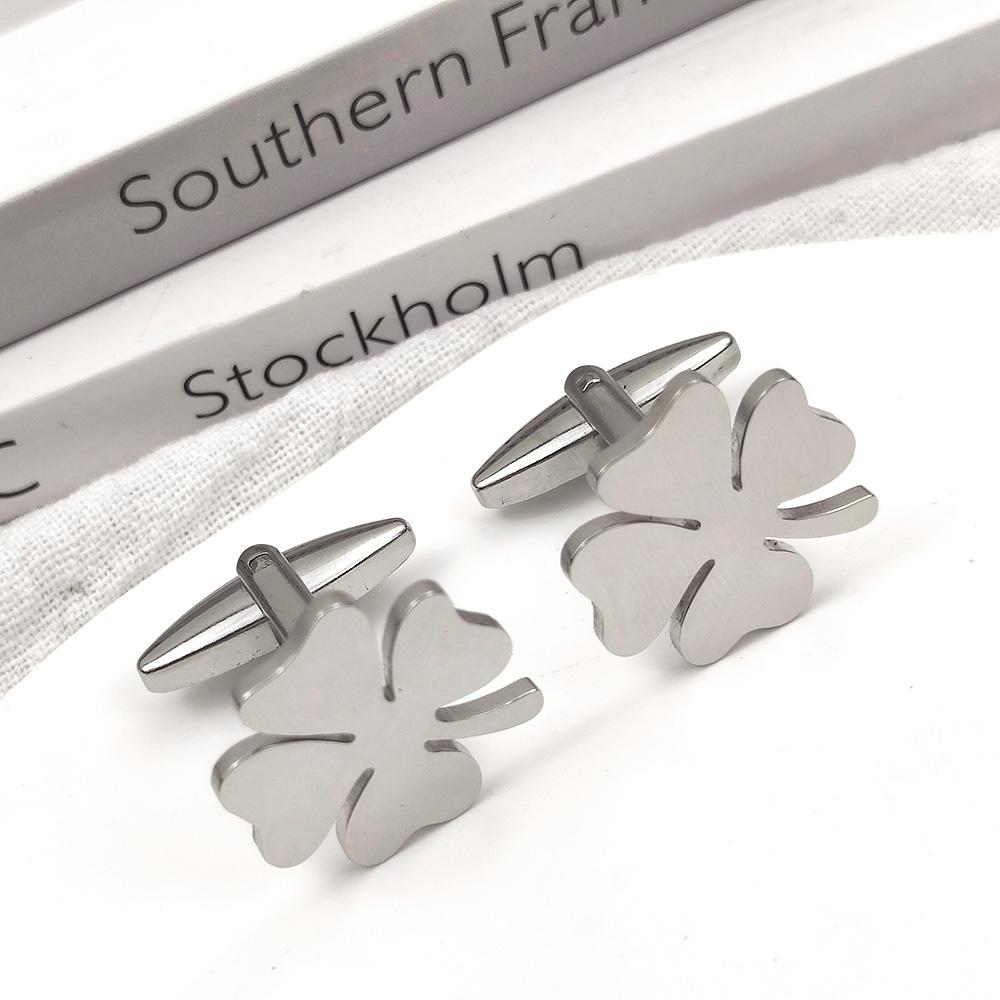 

Stainless Steel Four-leaf Clover Cufflinks for Men Cuffs Buttons Lucky French Shirt Cuff Links New Men s Suit Accessories Gifts