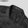 INCERUN Spring Mens Fashion Elegant Cape Shirts Long Sleeves Turn-down Collar Silky V Neck Ponchos Cloak Solid Party Tops S-5XL