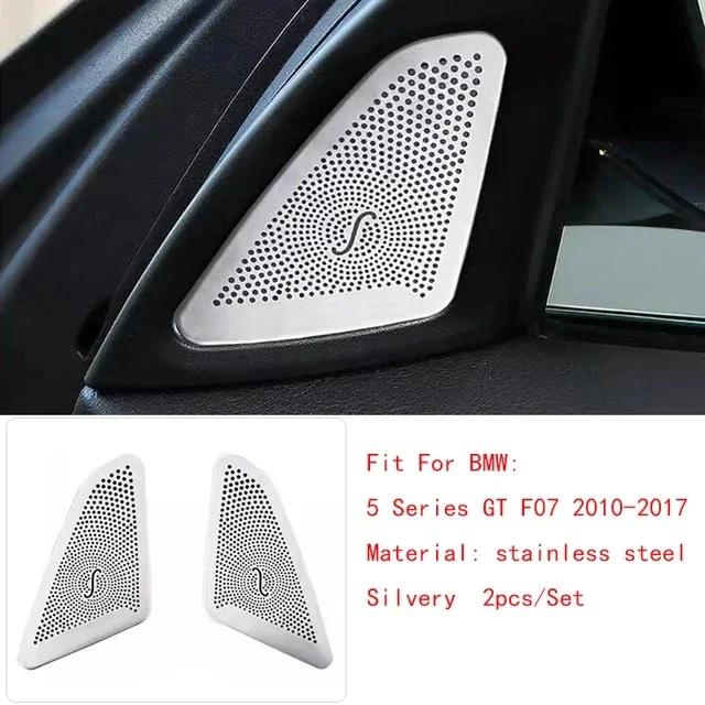 For BMW 5 Series GT 5GT F07 2010-2017 Car Inner Door Audio Speakers Stereo Panel Decorate Cover Speaker Trim Cover A- pillar Silvery