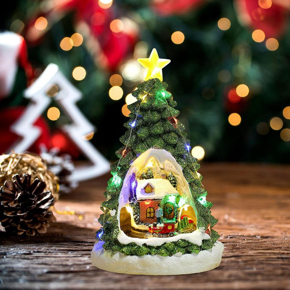 M-Modern-Christmas Tree Light House Music Decoration Adult Children Rotating Train Winter Scene House Desktop Holiday Decor