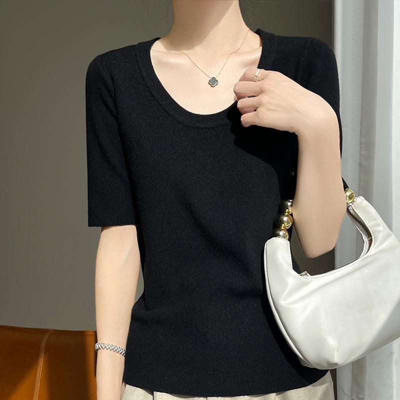 Women Knit T-shirt MODERN NEW SAGA Summer Knitted Shirt Short Sleeve Tees O-neck Pullover Knit Tops