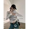 Sexy Letter Print T-shirts Women Korean  Crop Mesh Tops Long Sleeve V-neck Tees Female Streetwear Harajuku Aesthetic