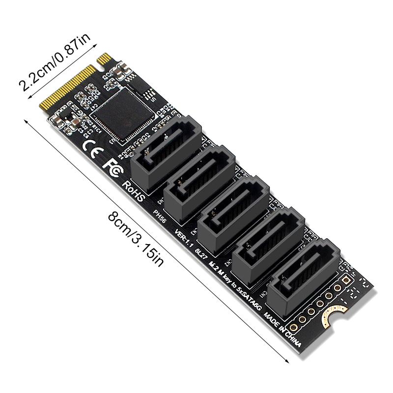 M.2 Nvme Pci-E Pcie X4 X8 X16 To 5 Port 3.0 Sata Adapter Card Riser Iii Asm1166 6Gb/S Chassis Server Pc Computer Expansion