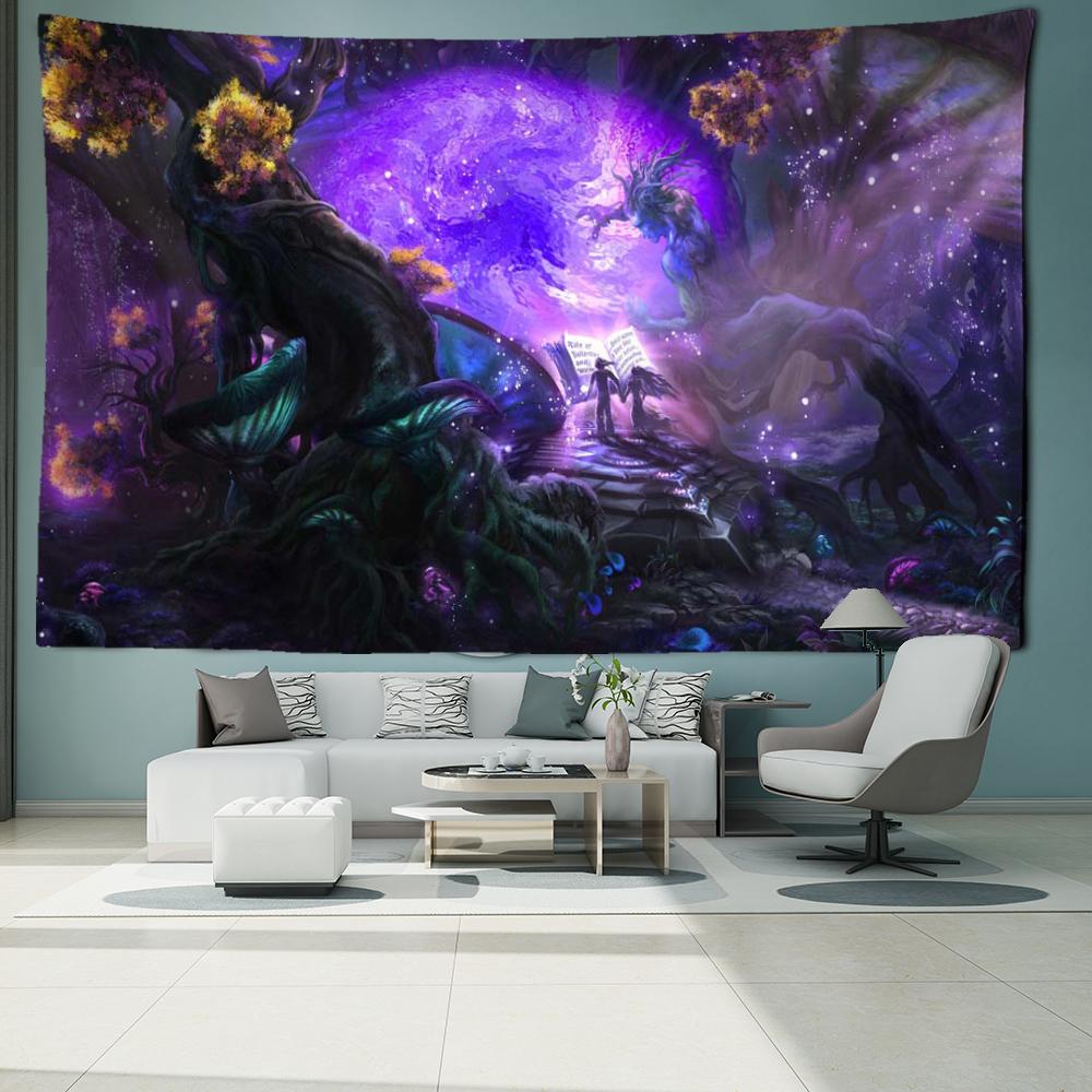 Desen animat psihedelic pădure tapiserie agatat perete boem Kawaii simplu dormitor sufragerie decor fundal pânză