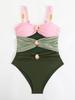 2025 Patchwork Metal Buckle Bestseller Women's One-Piece Swimsuit - European and American Beach Style