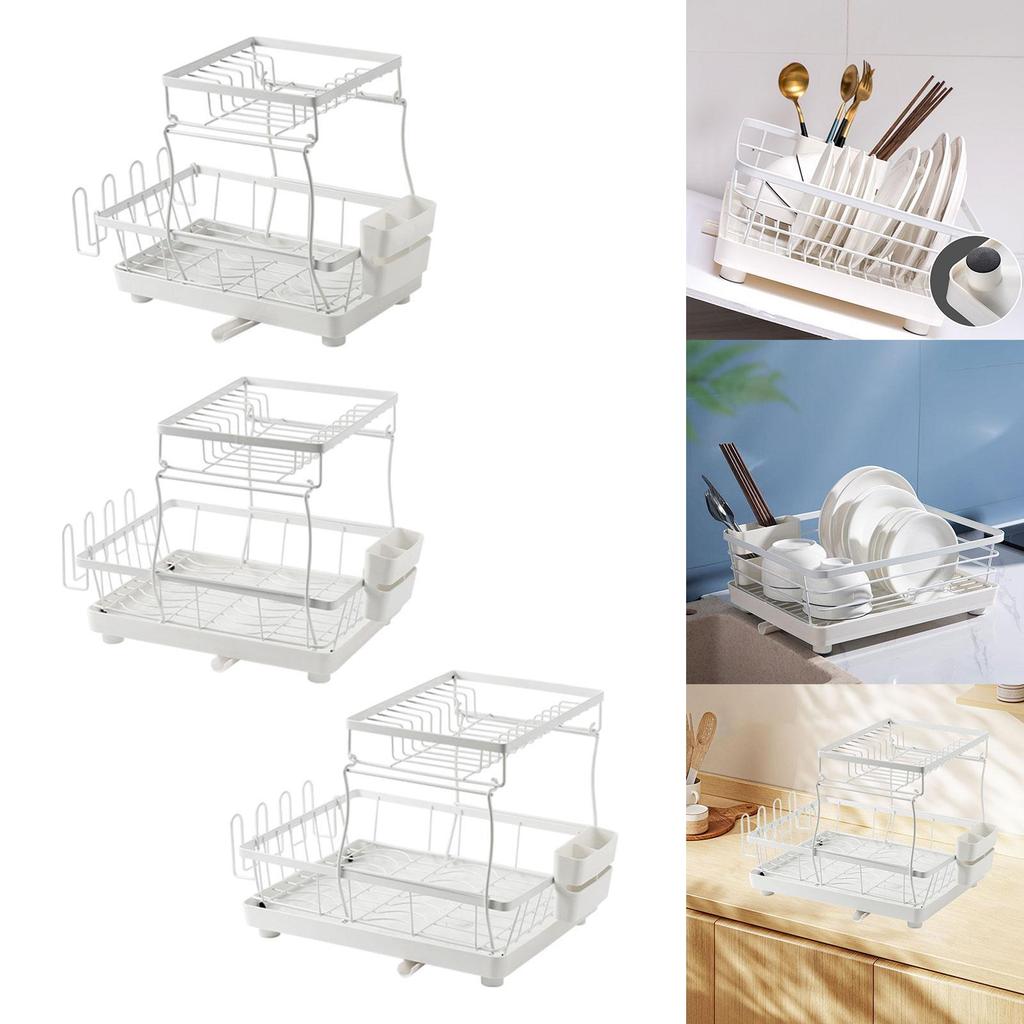 2 Layer Dish Drying Rack with Cup Holder for Kitchen Use