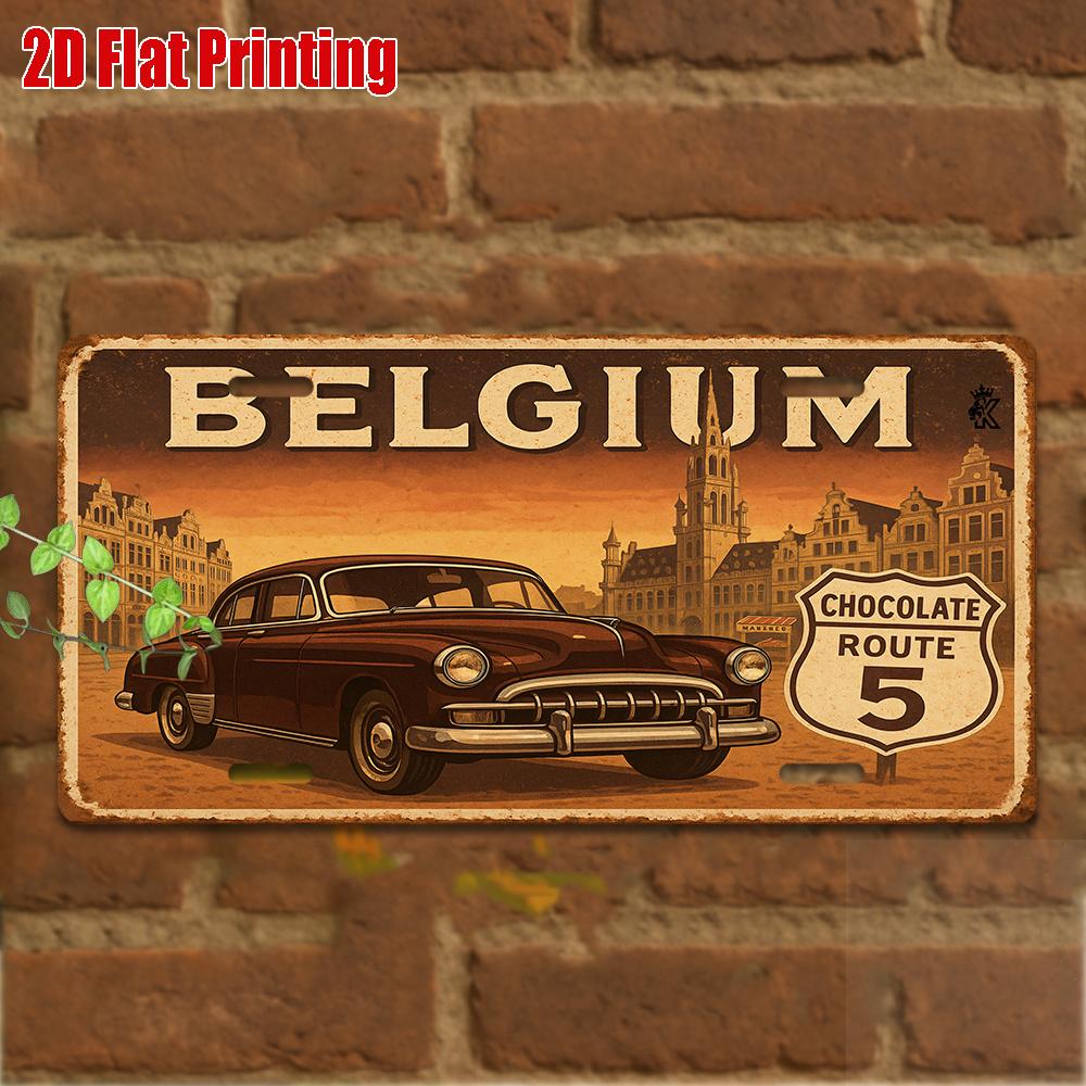 D Flat Pc Vintage Metal Sign Only for Decoration Outdoor Wall Art ( )BELGIUM Aluminum Sign Retro Travel Decor