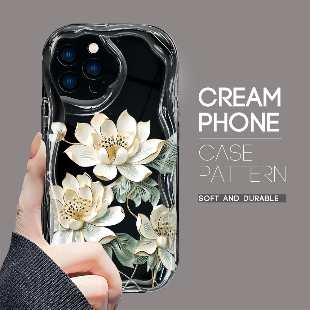 For iPhone 16 15 14 13 12 Samsung S24 S23 S22 A06 A13 A14 A15 A16 A55 Redmi Note 13 12 Beautiful Flowers Design Soft Silicone Wave Edge Phone Case