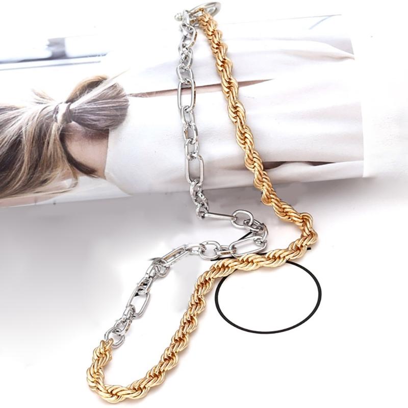 Women Asymmetric Gold Silver Necklace Unisex Chain Necklace Fashion Jewelry Stylish Collarbone Chain Metal Texture