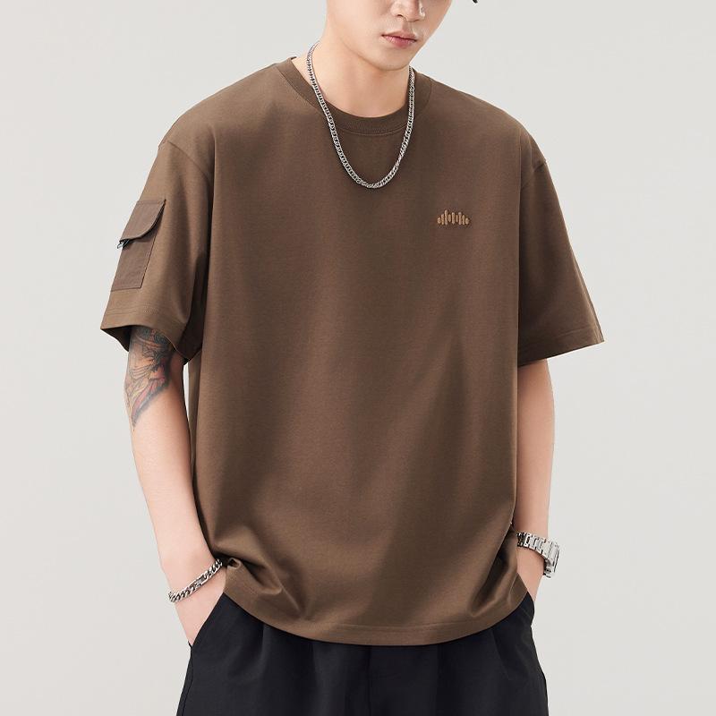 Pocket Short-sleeved T-shirt for Men's Summer New Embroidered Five-quarter Sleeve T-shirt Round Neck Loose