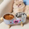 Stainless Steel Elevated Cat Bowl Double Bowls Non-Slip Neck Protection Bowl Neck Support Cute High Foot Dog Feeder Easy Clean