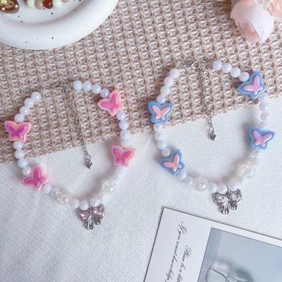 Butterfly Series Pet Necklace Phantom Bead Pet Collar Neck Ornament Y2k Butterfly Pendant Pet Necklace Accessories