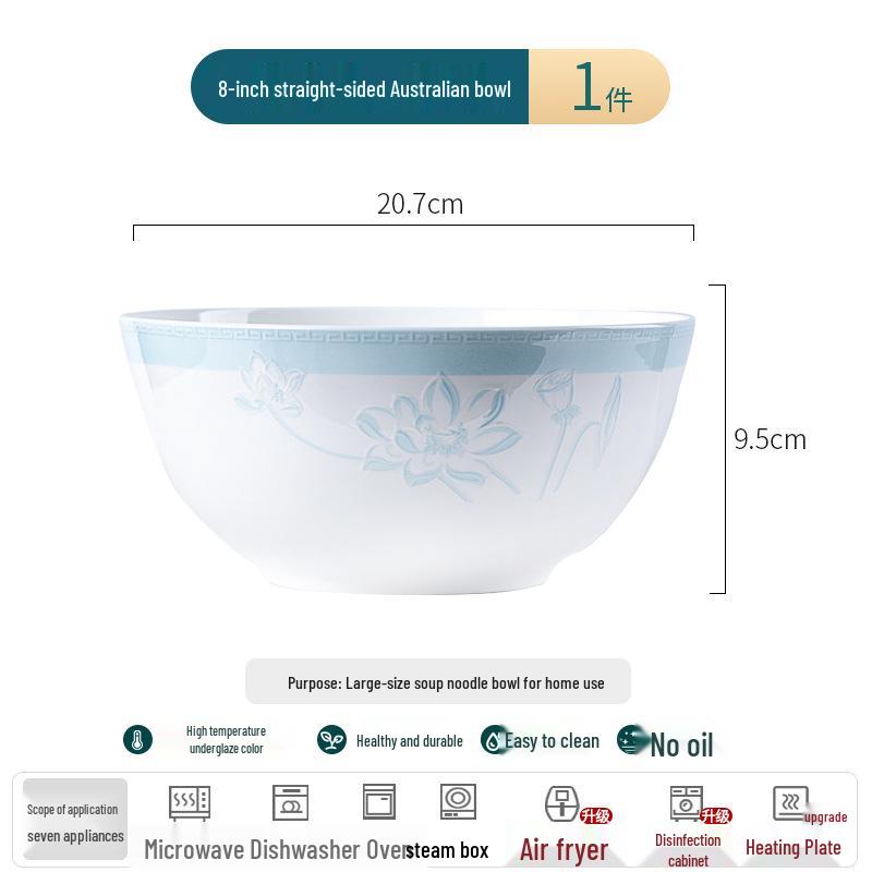 Tangshan Bone China Tableware Set: Underglaze Rice Bowls, Plates, Noodle & Soup Bowls, Chopsticks Combination.
