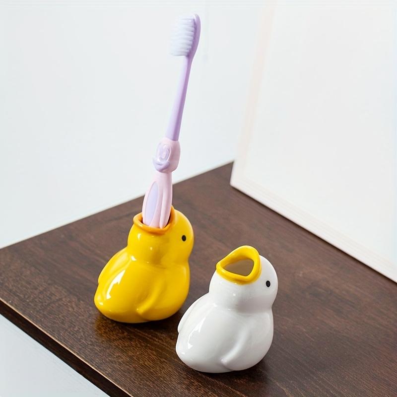 Ceramic Duck Toothbrush Holder , Cute Bathroom Organizer with Pastel Colors, Freestanding or Countertop Decoration, Bathroom Vanity