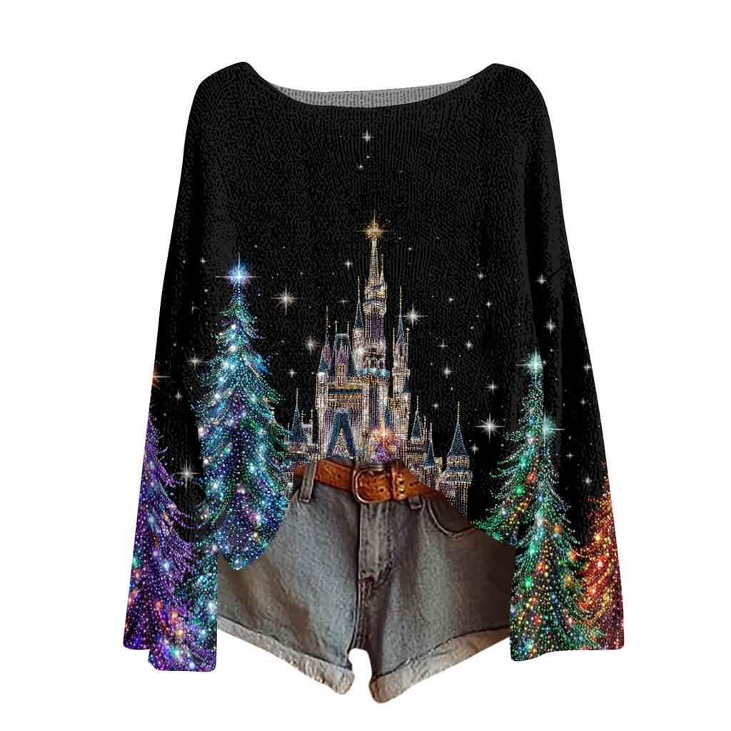 Womens  Fall Sweaters Long Sleeve Print Tops Pullover Sweaters Loose Dressy Casual Basic Clothes