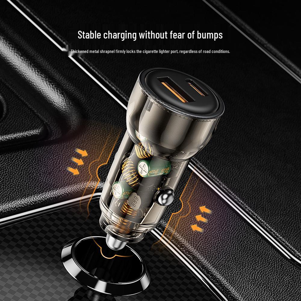 Transparent Mini Car Charger for Samsung: Dual Port Super Fast PD+QC Mobile Phone Flash Charging