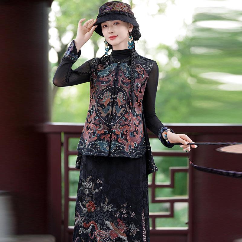 

Women s Ethnic Style Heavy Embroidery Sleeveless Vest Jacket XXXL