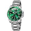 OLEVS Herren Mechanikuhr, Automatik/Handaufzug, Wasserdicht, Leuchtend, Datumsanzeige, Edelstahl, Geschenk, Uhr für Herren, Grün