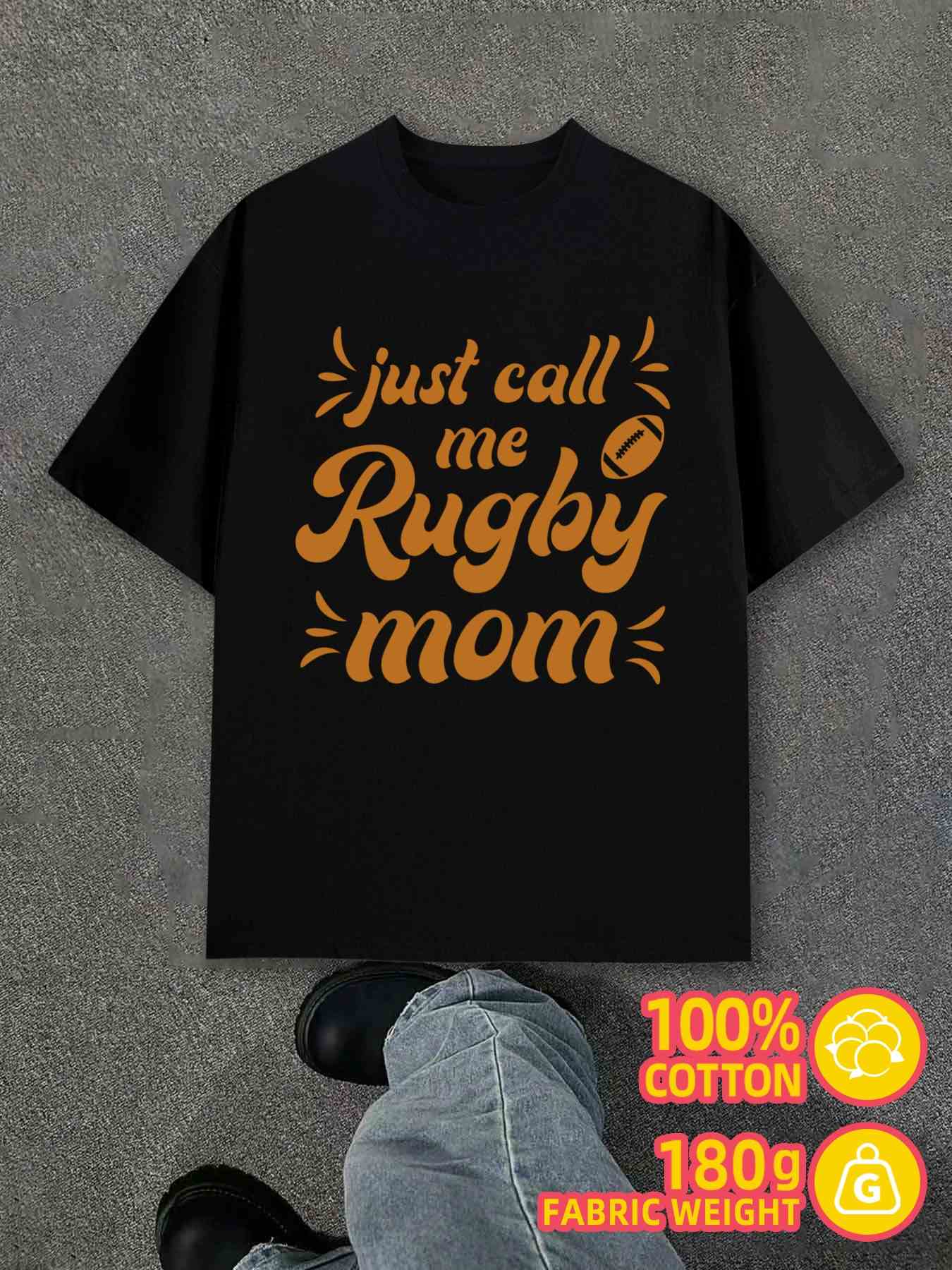 T-Shirt Y2K Rugby Mom Black Regular Fit L