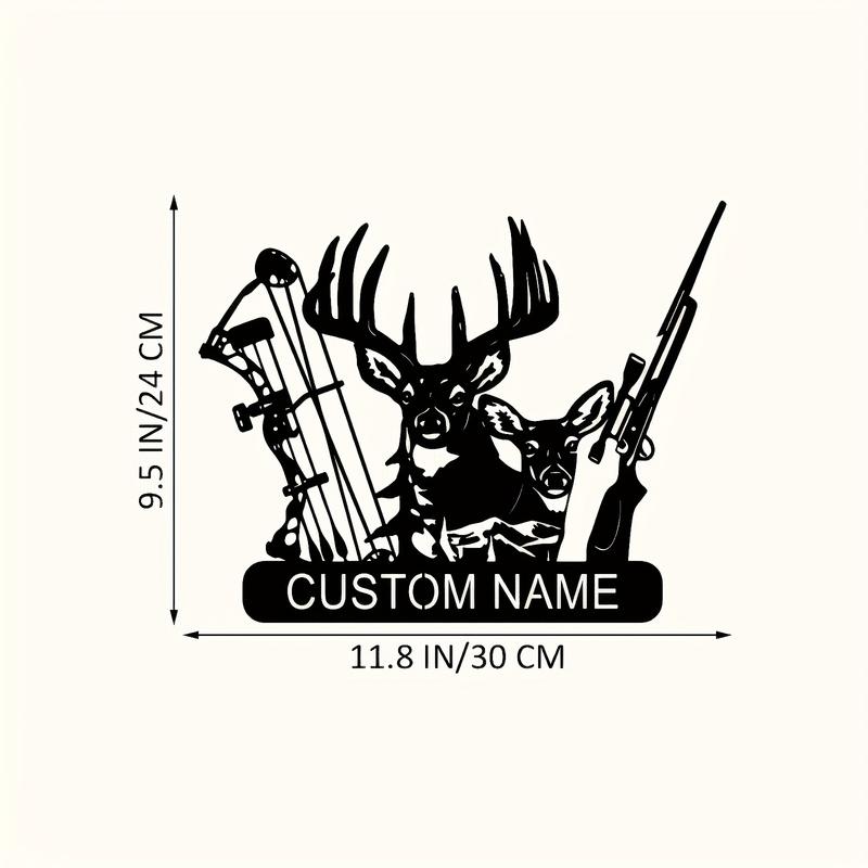 Customizable Hunting Metal Sign - Personalized Deer, Rifle & Bow Design - Heavy-Duty Outdoor/Indoor Decoration - Custom Name