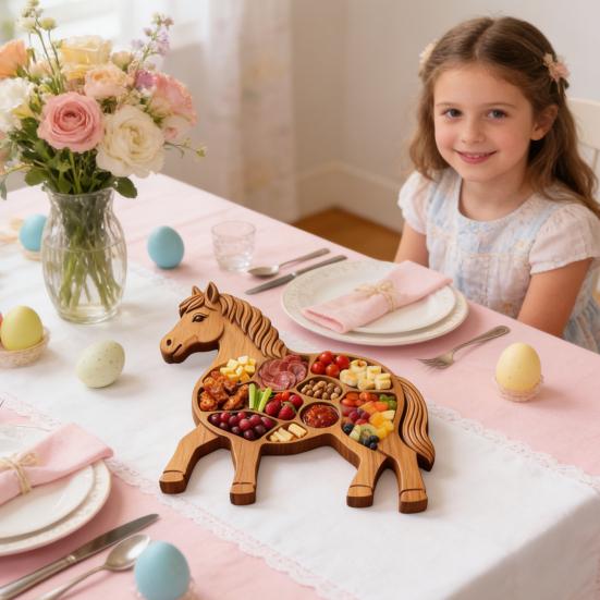 Drewniana deska do serwowania wędlin i serów ze zwierzętami i przegródkami Styl wiejski Królik Krowa szkocka Koń Orzeł Ser Przekąski Taca do serwowania Talerz na przystawki