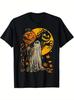 Vintage Pumpkin Ghost Halloween Graphic TShirt Breathable Cotton Crewneck Tee for Unisex