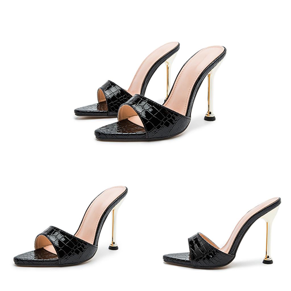 Women Slippers Snake Print Strappy High Heel Flip Flops Point Toe Slides Sandals
