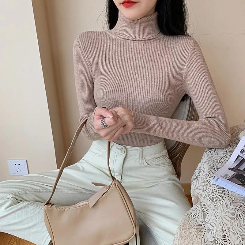 Autumn Winter Sweater Women Turtleneck Sweaters Knitted Jumper Solid Long Sleeve Slim Pullover Sweater Women Korean Fashion Basic Top Clothes
