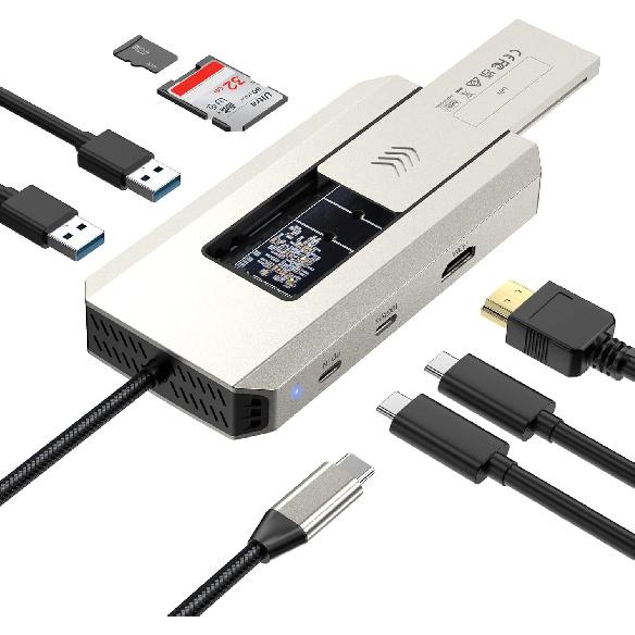 WAVLINK Док-станция 8-в-1, USB-C концентратор с корпусом для SSD M.2 PCIe/SATA 10 Гбит/с, Расширяет MacBook/Mac Mini (M4/M3/M2/M1), Поддерживает Thunderbolt 3/4