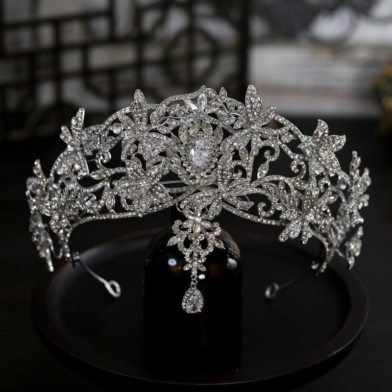 European Style New Luxury Double Layered Flower Dragonfly Bride Wedding Crown Tiara Crown Tiara Hair Accessories