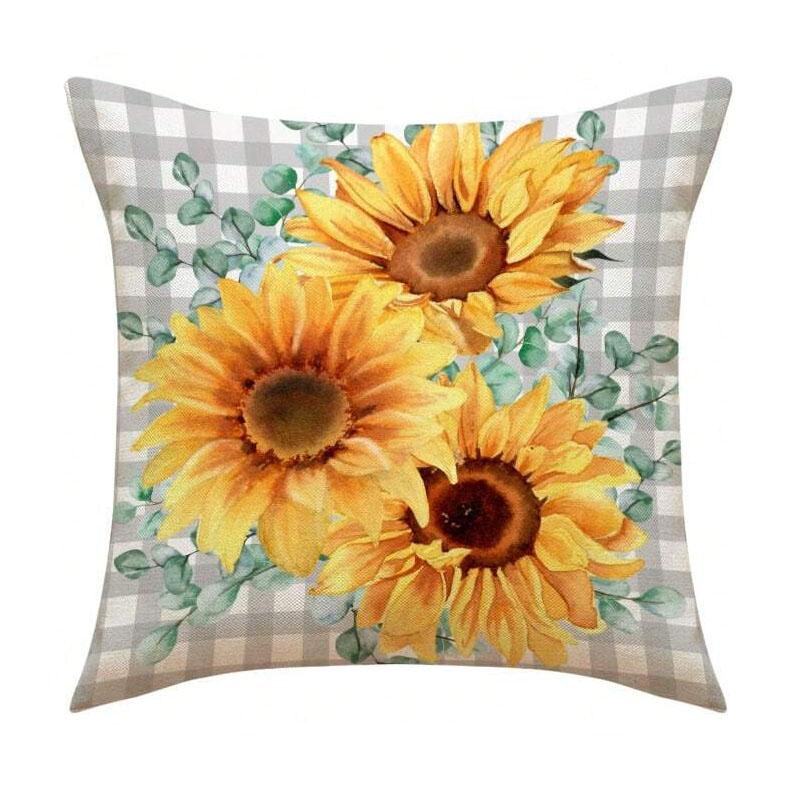 1Pc Spring Summer Themed Alphabet, Leaves, Sunflower Decorative Pillow Covers For Sofa, Couch, Home Decor Linen 18*18In