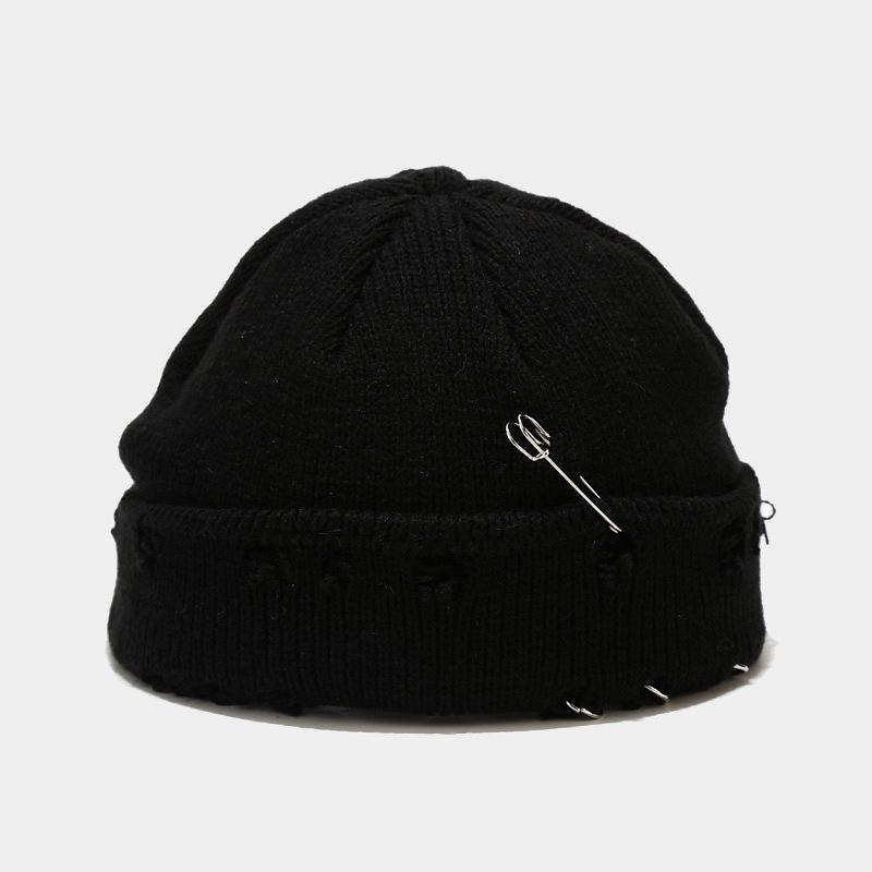 1pc Winter Harajuku Y2k Style Knitted Beanies Hats for Women,outdoor Fashion Warm Thick Flanging Metal Ring Short Hat Fleece Cap