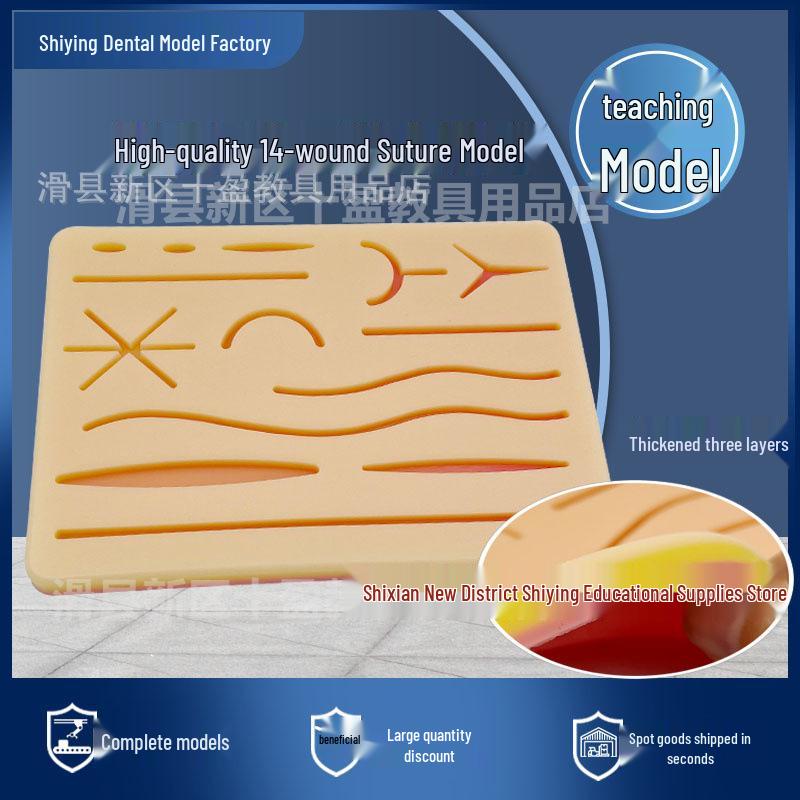 Three-Layer Oral Dental Suturing Practice Model with 14 Wounds for Knot Tying Training Grade Silicone