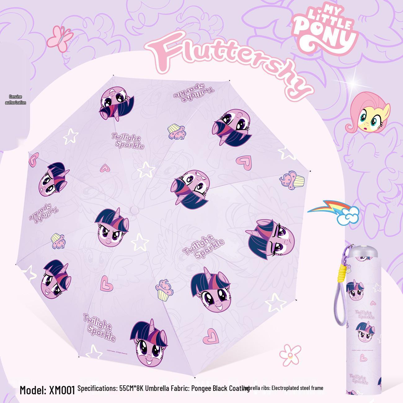 

Мультфильм Мой Маленький Пони Анти-УФ Трехсекционный Зонт – Черный, Двойного назначения для солнца и дождя