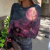 Women's Casual Long Sleeve Ribbed Knit Top Halloween Print Crew Neck Pullover Shirt Lightweight Stretchy Fabric Comfortable Fit