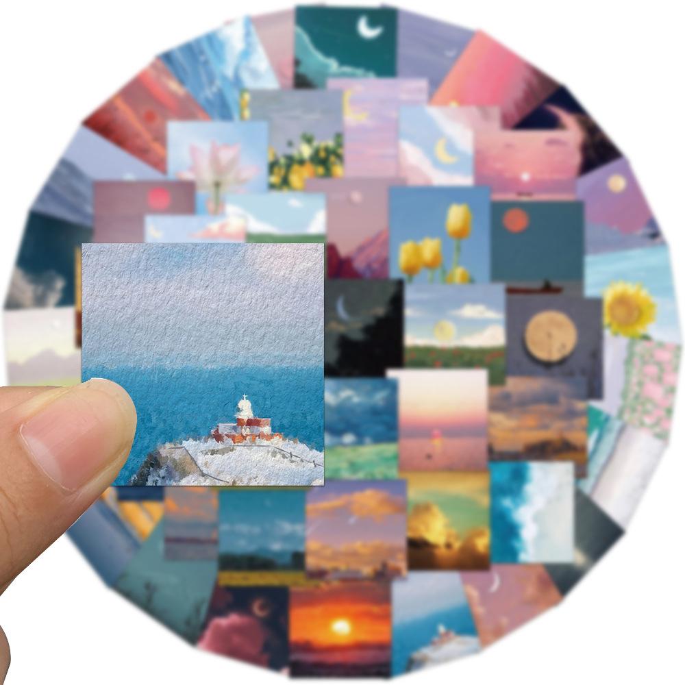 10/30/50pcs Cartoon Oil Painting Landscape Stickers Aesthetic Art Graffiti Decals DIY Scrapbooking Phone Laptop Sticker Toy Gift
