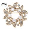 Lapel Pin Brooch Pin Faux Pearl Wreath Design with Rhinestones Inlaid Circular Flower Leaf Garland for Coats Shirts Bags Accessories Metal