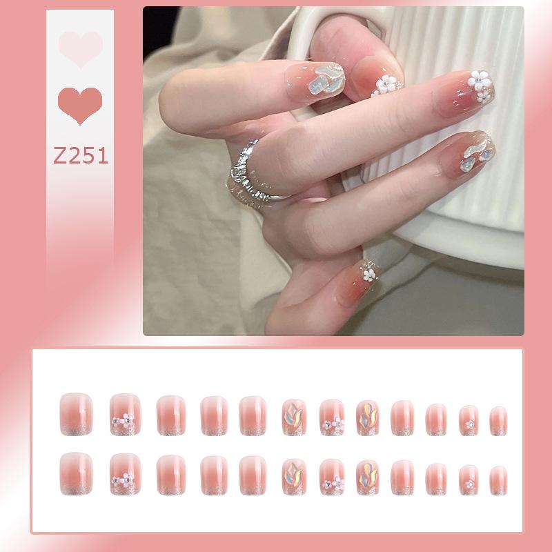 

Sweet Blush Floral Press-On Nails: Wearable Spring/Summer Nail Stickers - 24 Finished Pieces Glue Kit