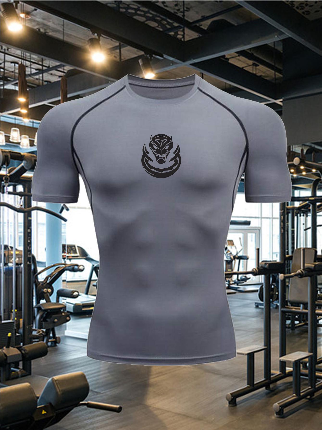 Men s Compression Shirt Quick Dry White Gym T-Shirt Black Skull Print Workout Sportswear S серый