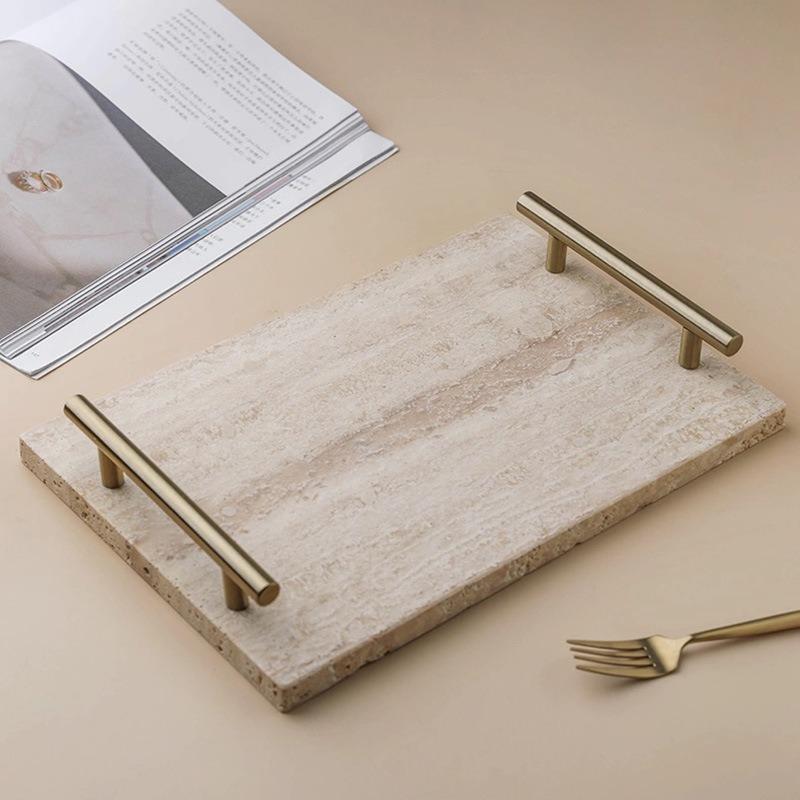 1pcs Nordic Style Storage Tray Vintage Home Decor Plate with Metal Handle Modern Desk Organizer for Living Room Kitchen Bedroom