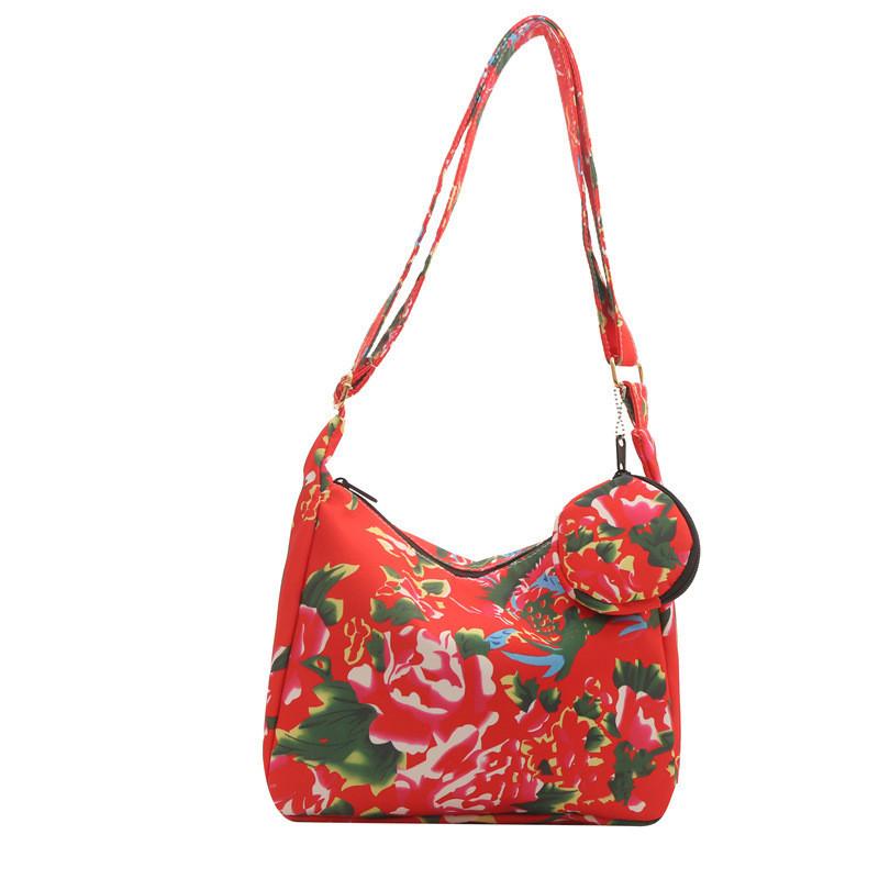 

Chic Ethnic Style Women s Floral Shoulder Bag 2024 Trendy Medium Oxford Cloth красный