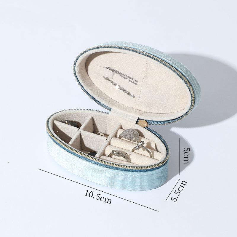 Vintage Samt Oval Schmuckaufbewahrungsbox mit Reißverschluss - Mini Tragbare High-End Verpackung