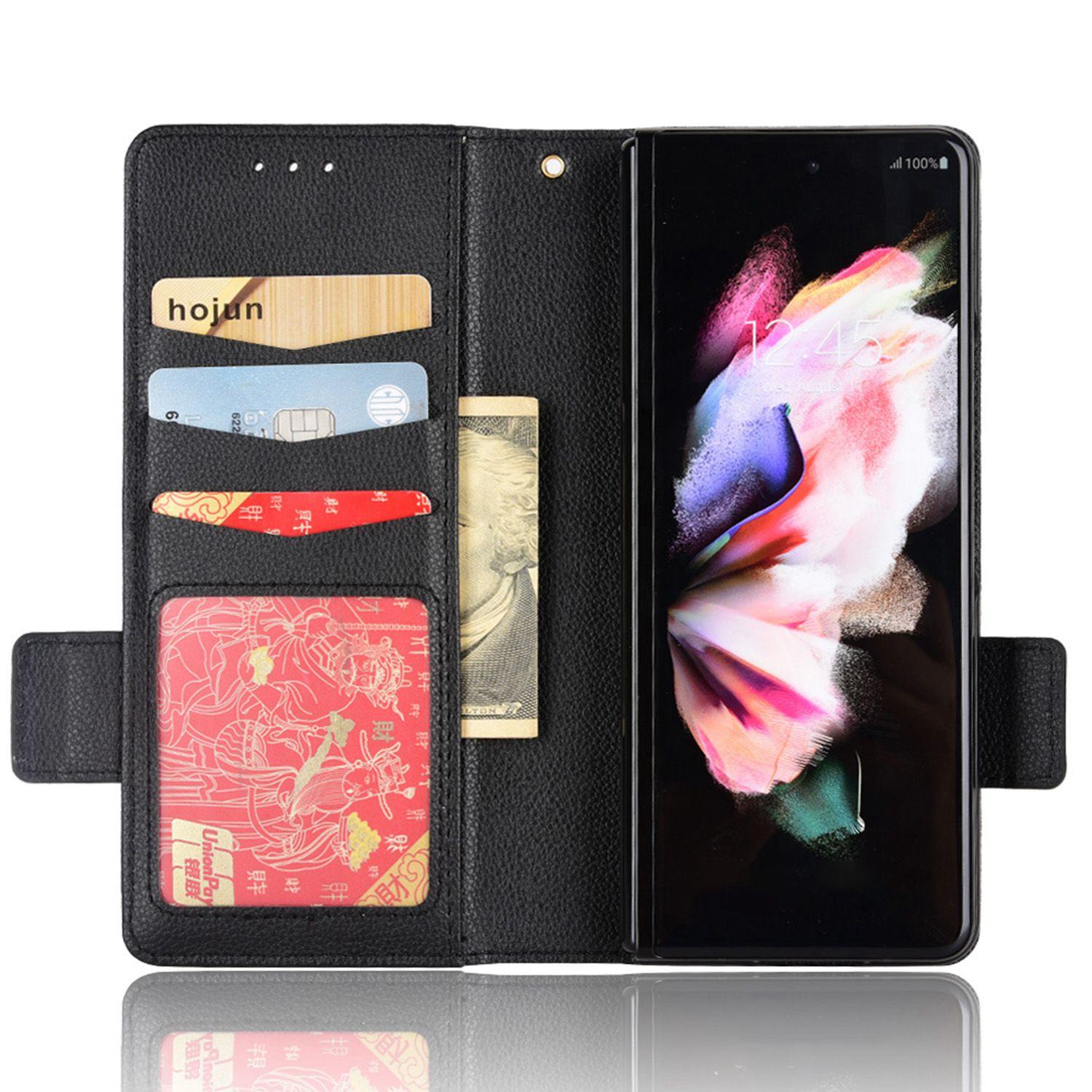 

For Samsung Galaxy Z Fold4 5G Litchi Texture Wallet Stand Case PU Leather Full Protection Phone Cover Black