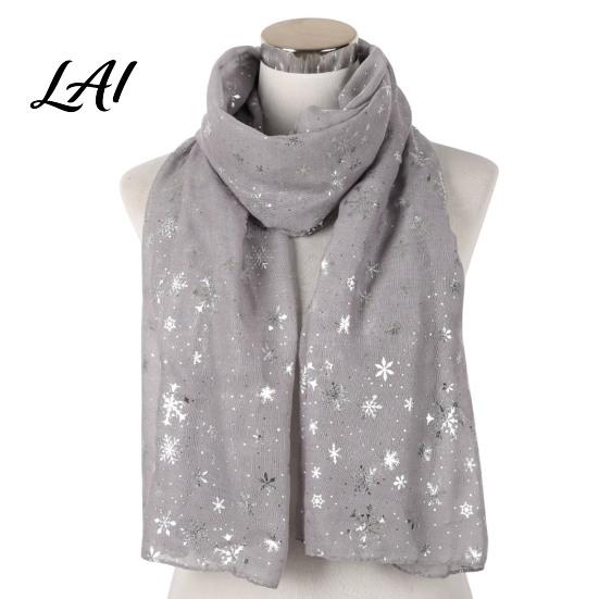 Soft Blend Shawl Glitter Sparkly Foil Snowflake Print Scarf for Women Christmas Decorative Theme Wrap Fall Winter Lightweight Fabric Gift