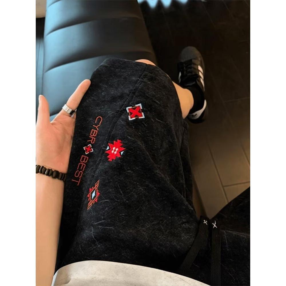 American tie-dye diagonal cut embroidered shorts men's summer trendy brand loose five-point pants ruffian handsome sweatpants basketball pants
