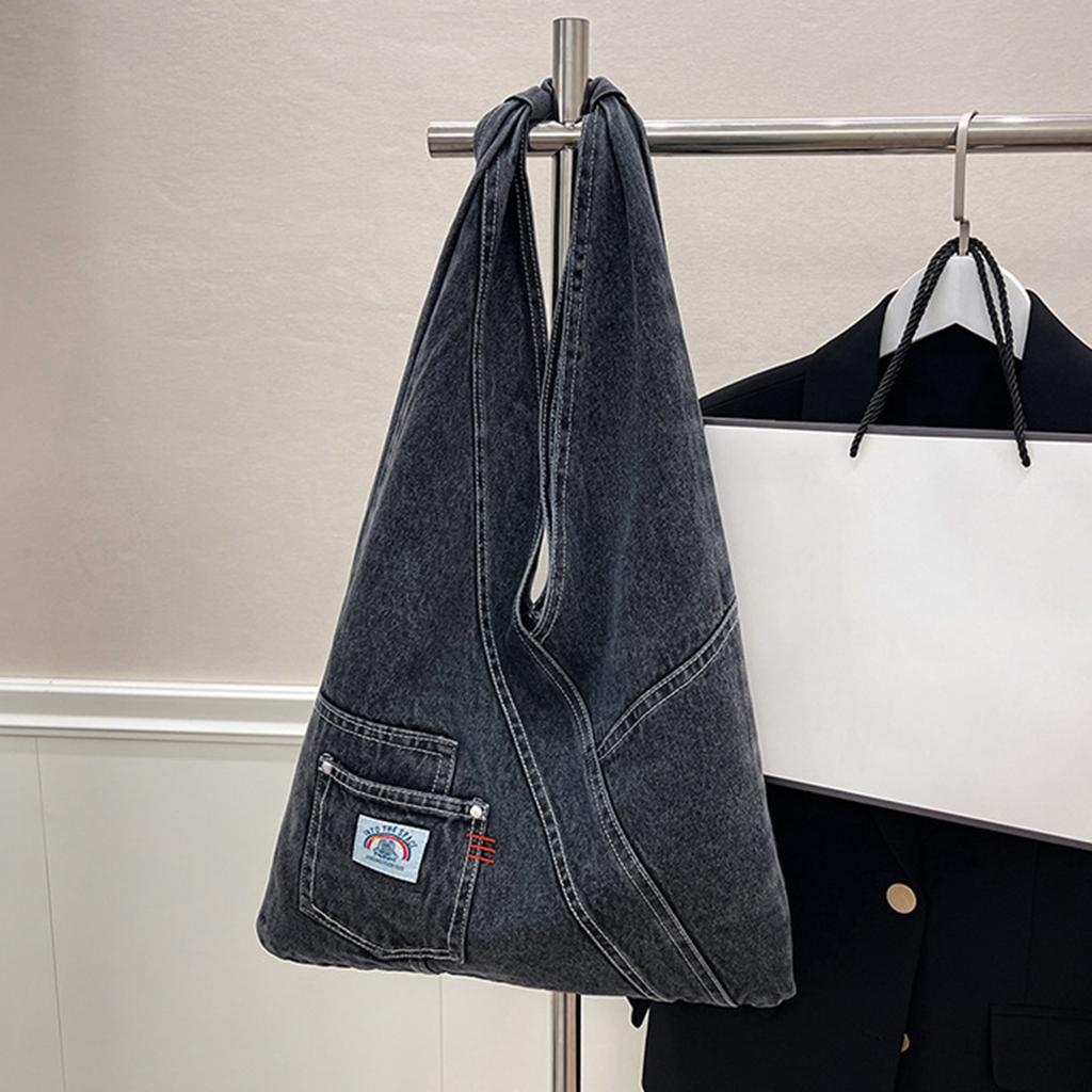 Vintage Denim Bag Women Travel School Office Outdoor Large Pocket Black Blue Jean Tote Shoulder Bag For Women