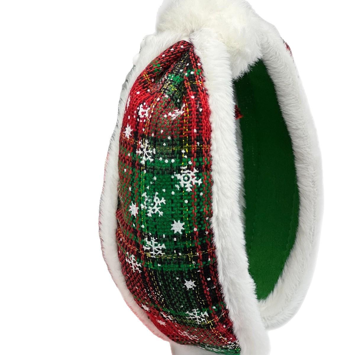 

Festive Christmas Frayed Snowflake Plaid Headband - Unique Holiday Hair Accessory темно-зелений колір
